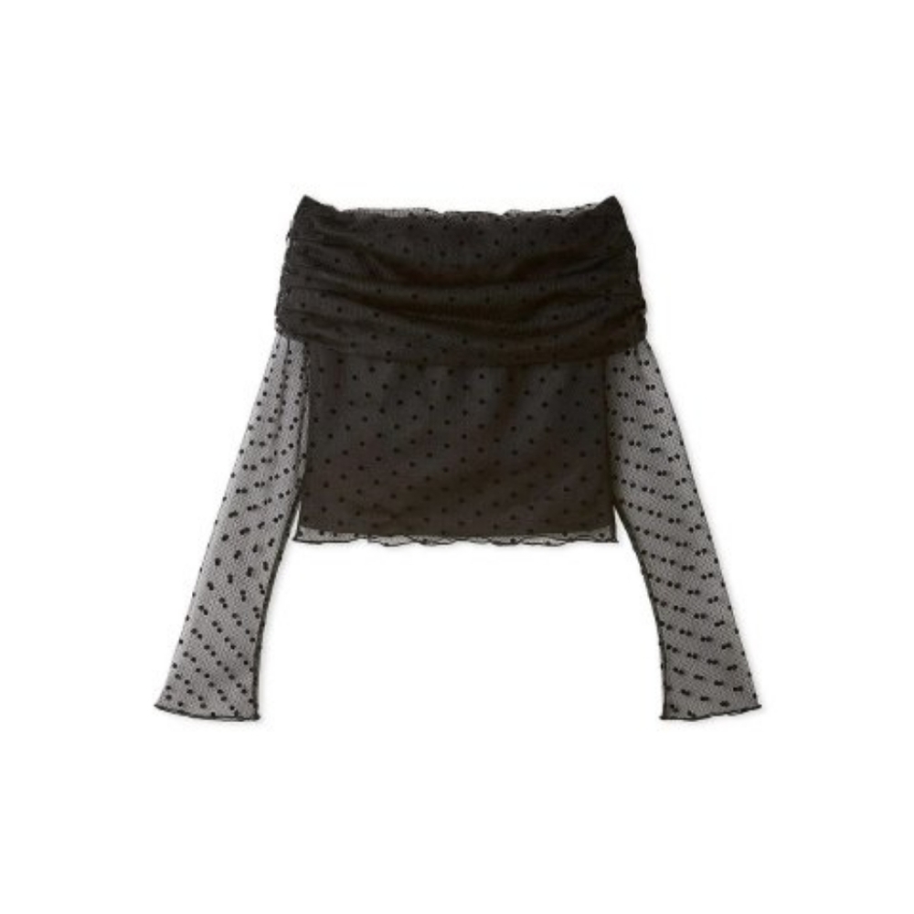 Snidel Sheer Black Polka Dot Off-Shoulder Top